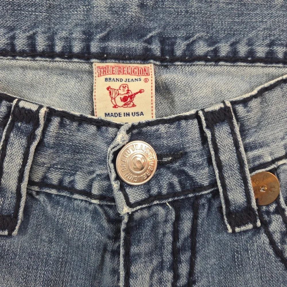 True Religion Billy Super T Jeans Mens 36 Made USA Light Wash Flap Bootcut Y2K